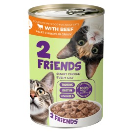 2 Friends with Beef, cu vită pentru pisici, 400 g