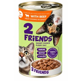 2 Friends with Beef, cu vită pentru pisici, 415 g