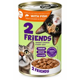 2 Friends with Fish, cu pește pentru pisici, 415 g