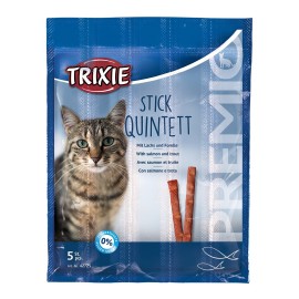 Trixie Stick Quintett, recompense cu somon și păstrăv pentru pisici, 5x5 g