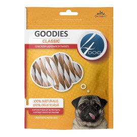4DOG Goodies Classic Chicken Sandwich Twists, recompense pentru câini, 100 g