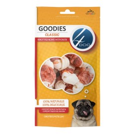 4DOG Goodies Classic Knotted Bone With Duck, recompense pentru câini, 120 g