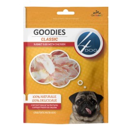 4DOG Goodies Classic Rabbit Ear With Chicken, recompense pentru câini, 100 g