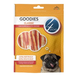 4DOG Goodies Classic Rawhide Rolls With Chicken, recompense pentru câini, 100 g
