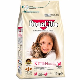 BonaCibo Kitten Chicken with Anchovy&Rice, cu pui, anșoa și orez pentru motănei, 15 kg