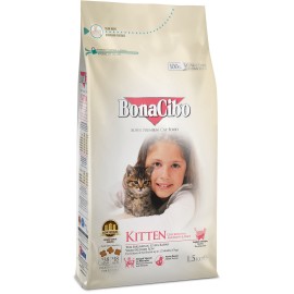 BonaCibo Kitten Chicken with Anchovy & Rice, cu pui și orez pentru motănei, 1,5 kg