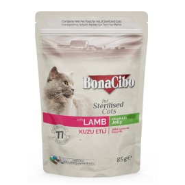 BonaCibo for Sterilised Cats with Lamb, cu miel în jeleu pentru pisici, 85 g
