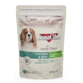 BonaCibo for Adult Dogs with Chicken&Beef, cu pui și vită în jeleu pentru câini, 85 g