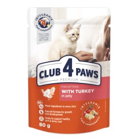 Club 4 Paws for Kittens With Turkey, cu curcan în jeleu pentru motănei, 80 g (24 bucăți)