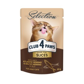 Club 4 Paws Selection Slices with Atlantic Herring & Baltic Herring, cu hering în jeleu pentru pisici, 80 g
