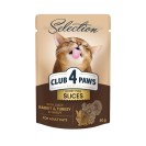 Club 4 Paws Selection Slices with Rabbit & Turkey, cu iepure și curcan în sos pentru pisici, 80 g (12 bucăți)