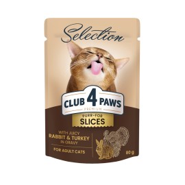 Club 4 Paws Selection Slices with Rabbit & Turkey, cu iepure și curcan în sos pentru pisici, 80 g