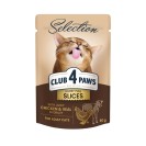 Club 4 Paws Selection Slices with Chicken & Veal, cu pui și vițel în sos pentru pisici, 80 g (12 bucăți)