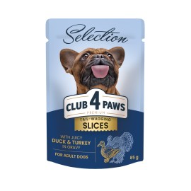 Club 4 Paws Selection Slices with Duck & Turkey, cu rață și curcan în sos pentru câini, 85 g