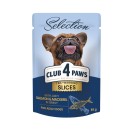 Club 4 Paws Selection Slices with Salmon & Mackerel, cu somon și macrou în sos pentru câini, 85 g (12 bucăți)