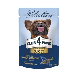 Club 4 Paws Selection Slices with Salmon & Mackerel, cu somon și macrou în sos pentru câini, 85 g