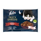 Felix Tasty Shreds, cu vită (2 bucăți) și cu pui (2 bucăți) pentru pisici, 320 g (4 bucăți)