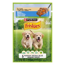 Friskies Junior, cu pui și morcov în sos pentru căței, 100 g