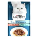 Gourmet Perle Duetti, cu somon și cod în sos pentru pisici, 85 g