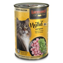 Leonardo Huhn Pur, cu pui și spanac pentru pisici, 400 g