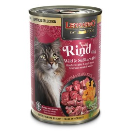 Leonardo Rind mit Wild&Subkartoffel, cu vită, vânat și cartofi dulci pentru pisici, 400 g