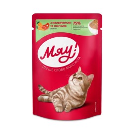 Мяу, cu vițel și legume în jeleu pentru pisici, 85 g