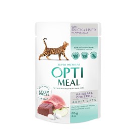 Optimeal Hairball Control with Duck&Liver, cu rață și ficat în jeleu pentru pisici, 85 g