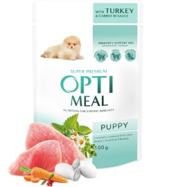 Optimeal Puppy with Turkey, cu curcan și morcov în sos pentru căței, 100 g