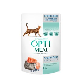 Optimeal Sterilised with Salmon&Wild Blueberries, cu somon și afine pentru pisici, 85 g