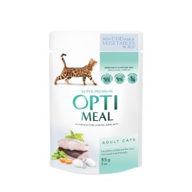 Optimeal with Cod Fish&Vegetables, cu pește cod și legume în jeleu pentru pisici, 85 g