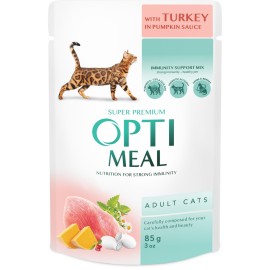 Optimeal with Turkey in Pumpkin Sauce, cu curcan în sos de dovleac pentru pisici, 85 g
