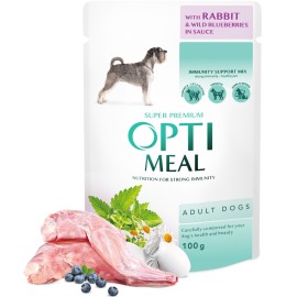 Optimeal with Rabbit, cu iepure și afine sălbatice în sos pentru câini, 100 g