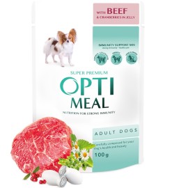 Optimeal with Beef, cu vită și merișoare în jeleu pentru câini, 100 g