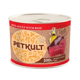 Petkult Mini Adult with Beef, cu vită pentru câini, 185 g