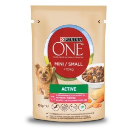 Purina One Mini Small Active, cu vită, cartofi și morcovi în sos pentru câini, 100 g