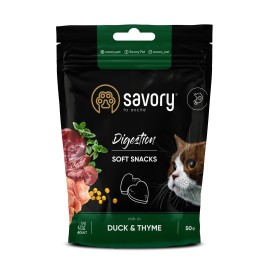 Savory Soft Snacks Digestion, recompense cu rață și cimbru pentru pisici, 50 g
