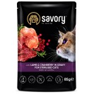 Savory Lamb&Cranberry Sterilised, cu miel și merișoare în sos pentru pisici, 85 g