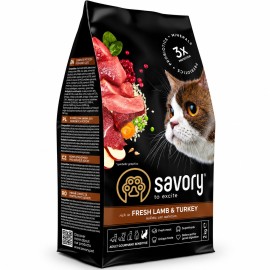Savory Sensitive Fresh Lamb&Turkey, cu miel și curcan pentru pisici, 2 kg