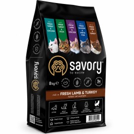 Savory Sensitive Fresh Lamb&Turkey, cu miel și curcan pentru pisici, 8 kg