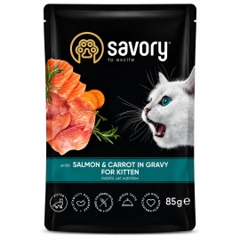 Savory Salmon&Carrot, cu somon și morcov în sos pentru motănei, 85 g