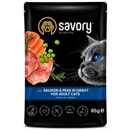 Savory Salmon&Peas, cu somon și mazăre în sos pentru pisici, 85 g