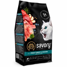 Savory Kitten Fresh Turkey&Chicken, cu curcan și pui pentru motănei, 2 kg