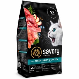 Savory Kitten Fresh Turkey&Chicken, cu curcan și pui pentru motănei, 400 g
