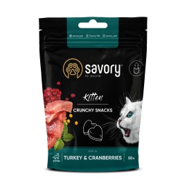 Savory Crunchy Snacks Kitten, recompense cu curcan și merișoare pentru motănei, 50 g