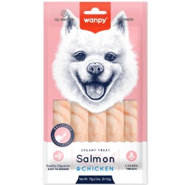 Wanpy Creamy Treat Salmon&Chicken, recompense cu somon și pui pentru câini, 70 g (5 bucăți)