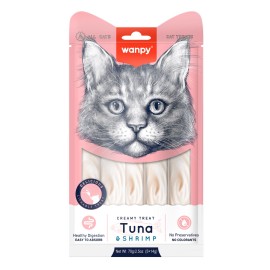 Wanpy Creamy Treat Tuna&Shrimp, recompense cu ton și creveți pentru pisici, 70 g (5 bucăți)