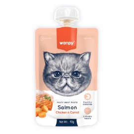 Wanpy Salmon, Chicken&Carrot, cu somon, pui și morcov pentru pisici, 90 g