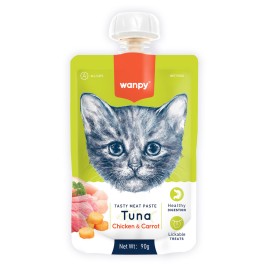 Wanpy Tuna, Chicken&Carrot, cu ton, pui și morcov pentru pisici, 90 g