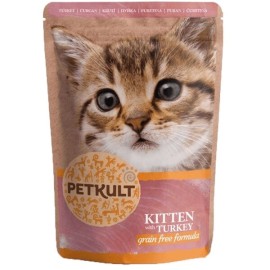 Petkult Kitten with Turkey, cu curcan în sos pentru pisici, 100 g
