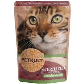 Petkult Sterilized with Duck, cu rață în sos pentru pisici, 100 g
